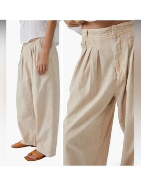 Free People Lotta Love Pleated Wide Leg Cotton Pants Size 2